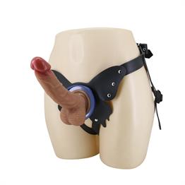 20,6 cm Belden Bağlamalı İçi Dolu Strapon Melez Penis - Wells