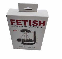 Siyah Fetish Fantezi Seti - 4lü Kelepçe Kırbaç Göz Bandı
