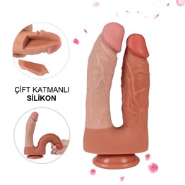 İki Uçlu Vantuzlu belden bağlamalı Yeni Nesil Realistik Çatal Dildo Penis