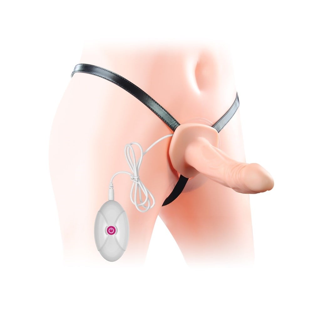10 Fonksiyonlu Titreşimli İçi Boş Protez Belden Bağlamalı 17 cm Strapon Penis