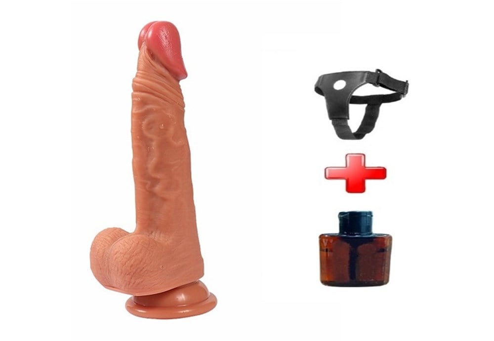 19,5 cm belden bağlamalı Yeni Nesil Çift Katmanlı Realistik Vantuzlu Dildo Penis - Evan