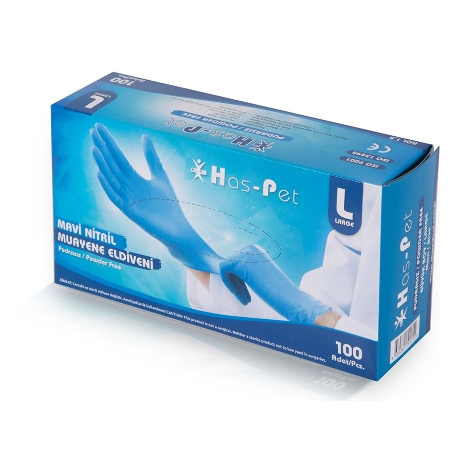 ELDİVEN NİTRİL MAVİ HASPET LARGE 100'LÜ  ( PUDRASIZ )