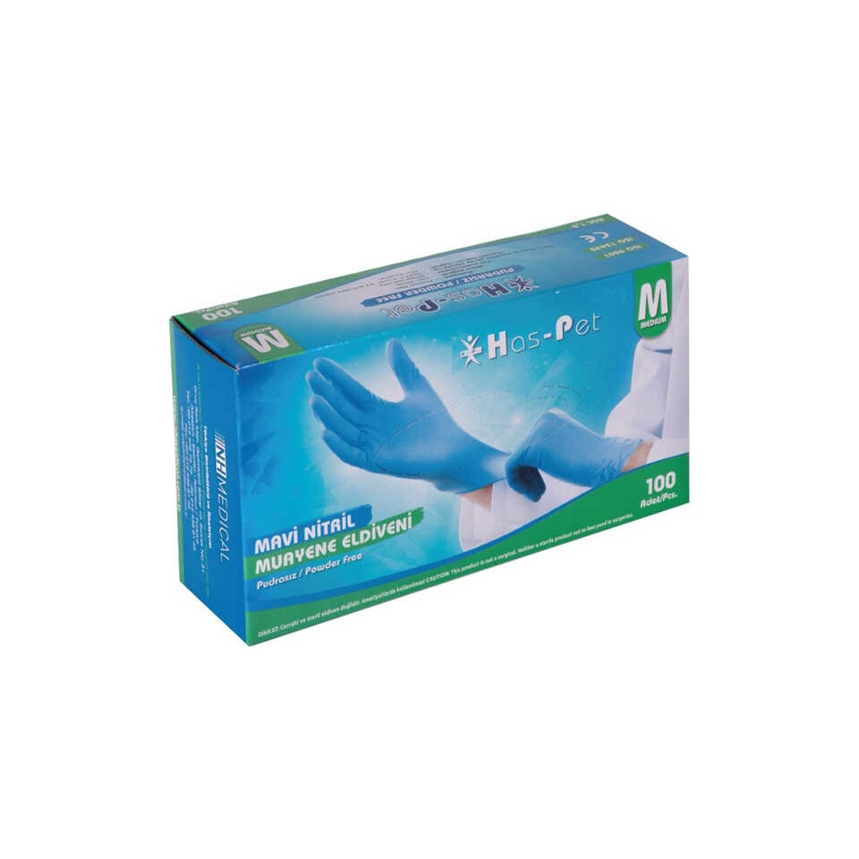 ELDİVEN NİTRİL MAVİ HASPET MEDIUM 100'LÜ ( PUDRASIZ )