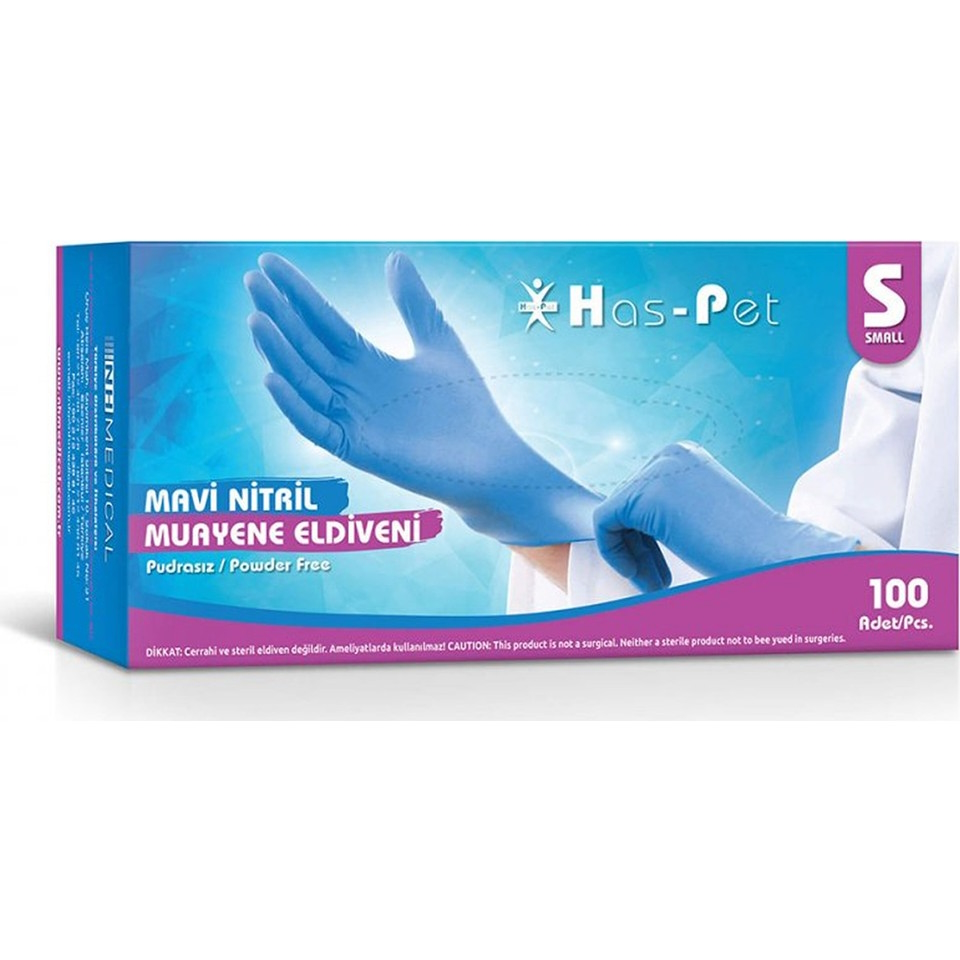 ELDİVEN NİTRİL MAVİ HASPET SMALL 100'LÜ ( PUDRASIZ )
