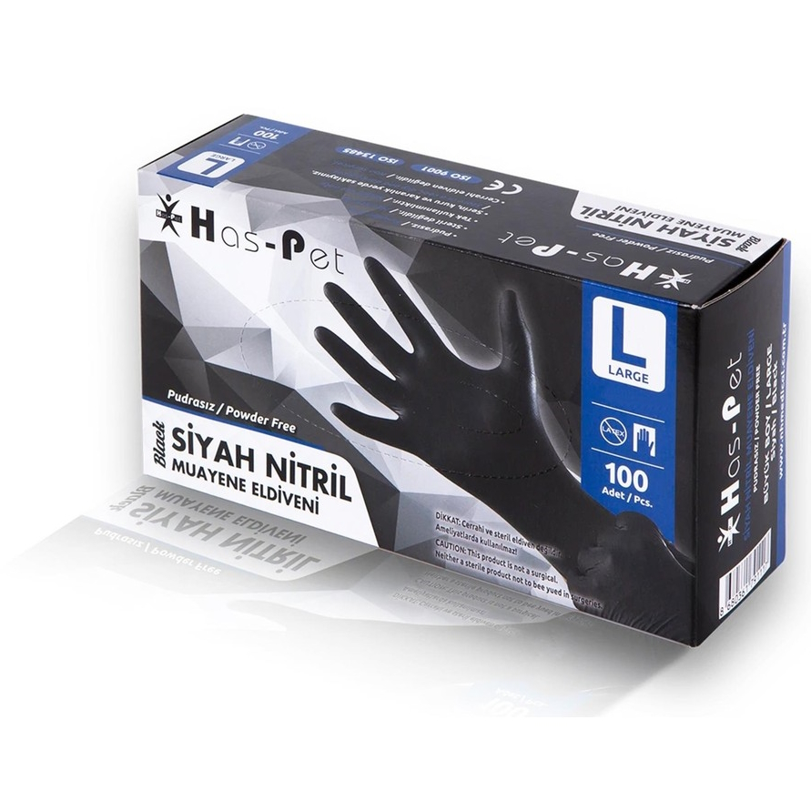 ELDİVEN NİTRİL SİYAH HASPET LARGE 100'LÜ ( PUDRASIZ )