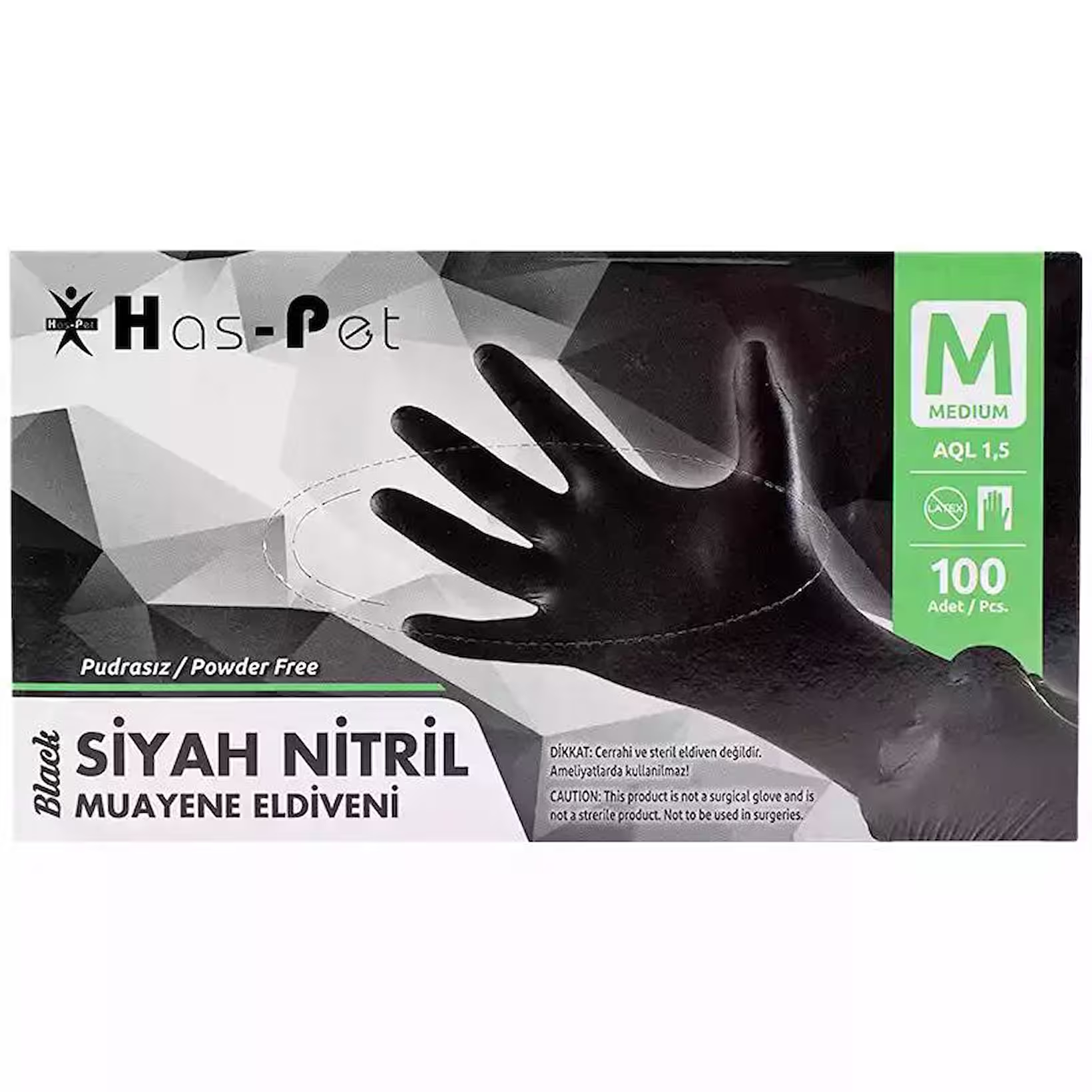 ELDİVEN NİTRİL SİYAH HASPET MEDİUM 100'LÜ ( PUDRASIZ )