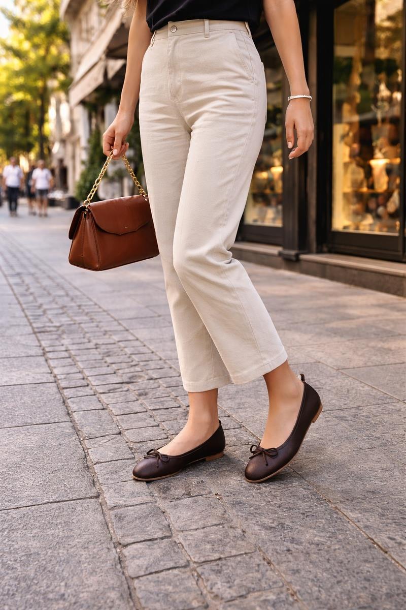 Acı Kahve Mat 1 Cm Topuklu Babet Miu
