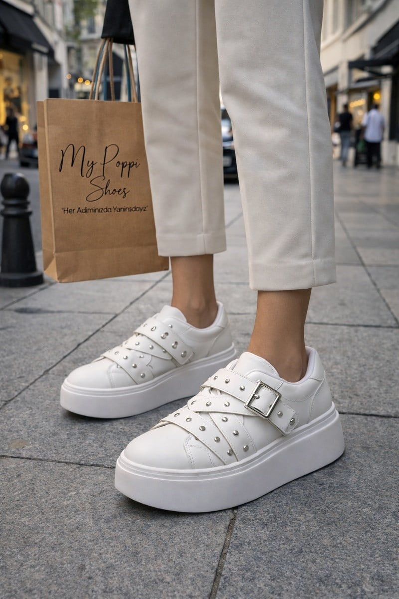 Beyaz 5 Cm Taban Kadın Ayakkabı Pera