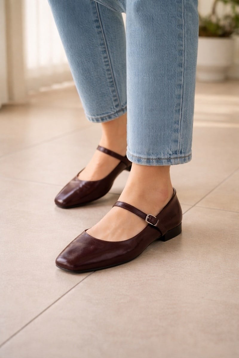 Bordo 1 Cm Topuklu Babet Elis
