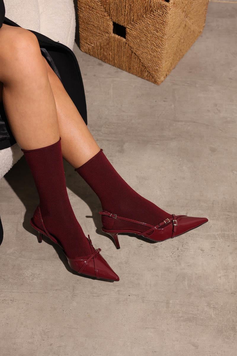 Bordo 5 cm Topuk Kadın Ayakkab Pery