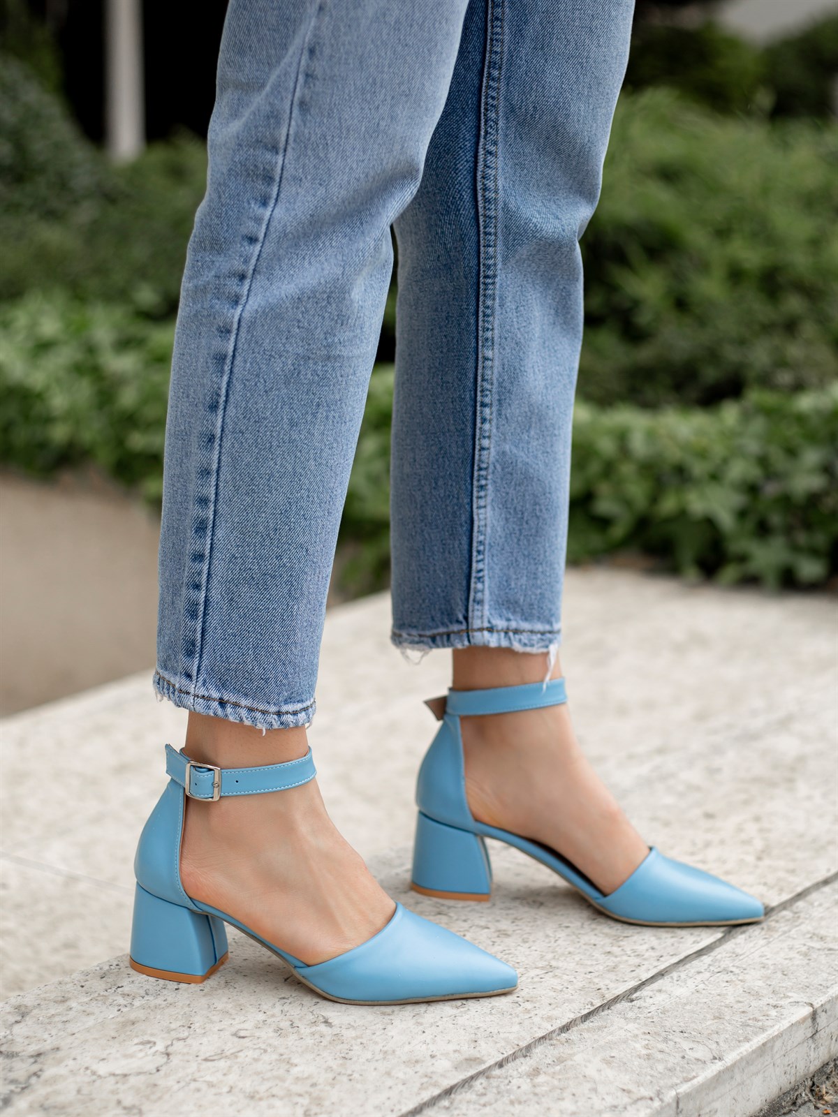 Mypoppishoes / Bebe Mavisi Deri Kadın Topuklu Ayakkabı Jesus