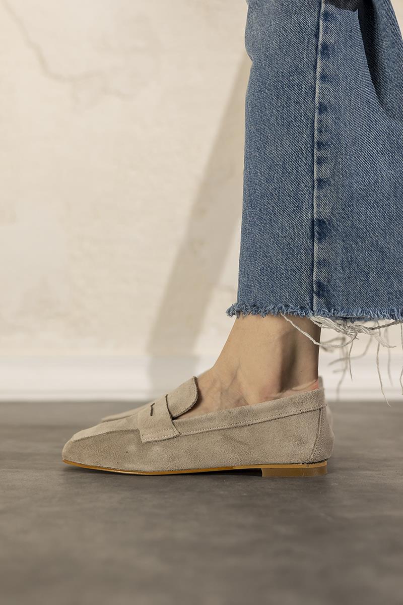 Bej Hakiki Süet Loafer Violin
