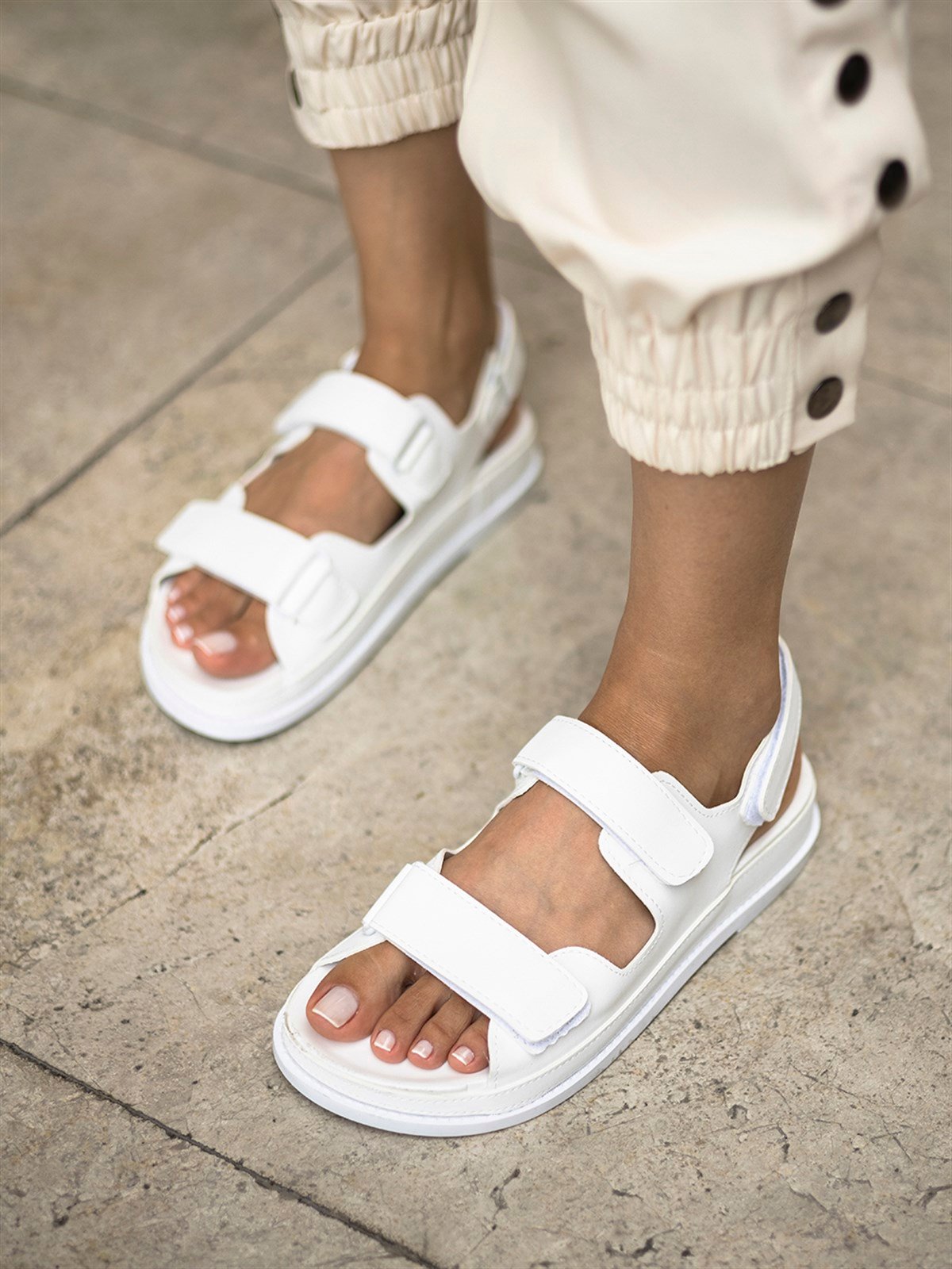 Mypoppishoes / Beyaz Mat 3 Cm Taban Kadın Sandalet İnter