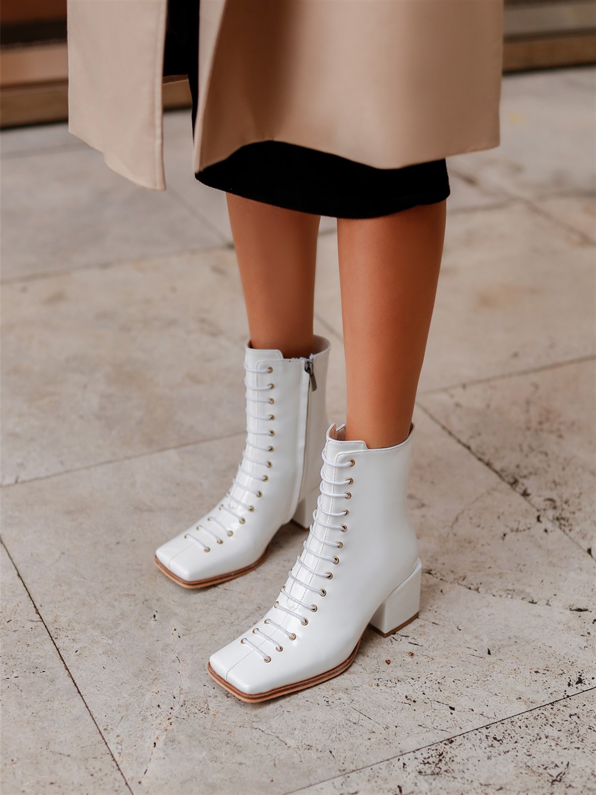 Mypoppishoes Beyaz Rugan Cm Topuk Kadın Bot Mariano