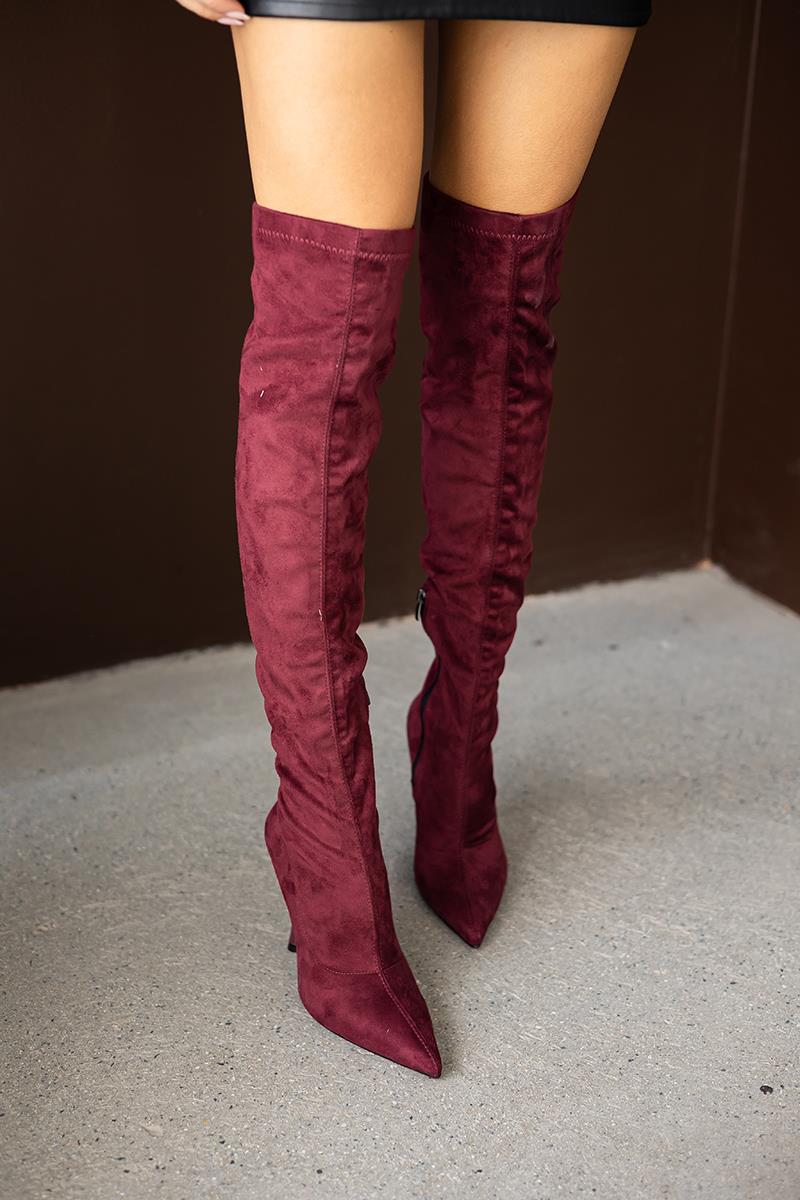 Bordo 10 cm Topuklu Kadın Çizme Mila 