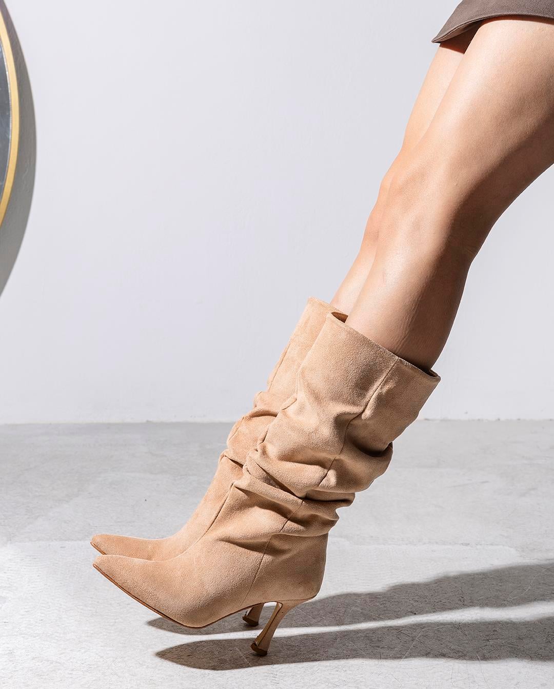 Camel Süet 9 Cm Kadın Topuklu Çizme Diana