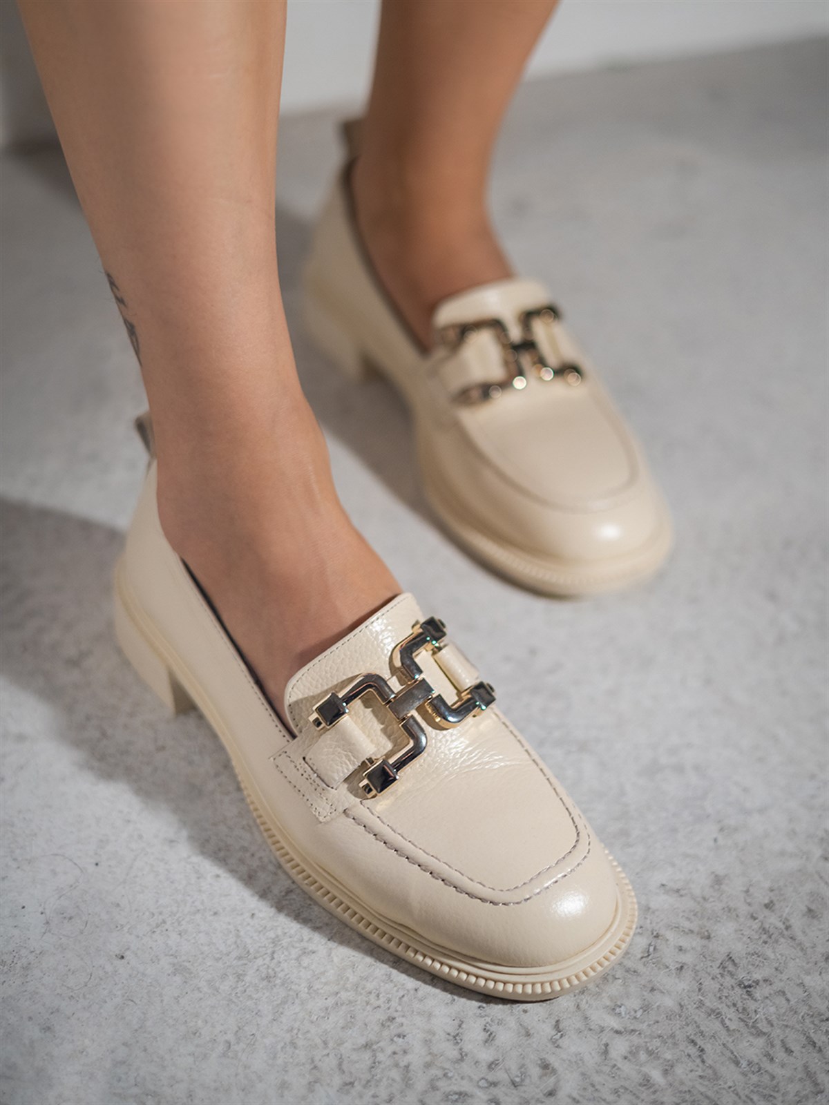 Ekru Kadın Loafer Ayakkabı Meri
