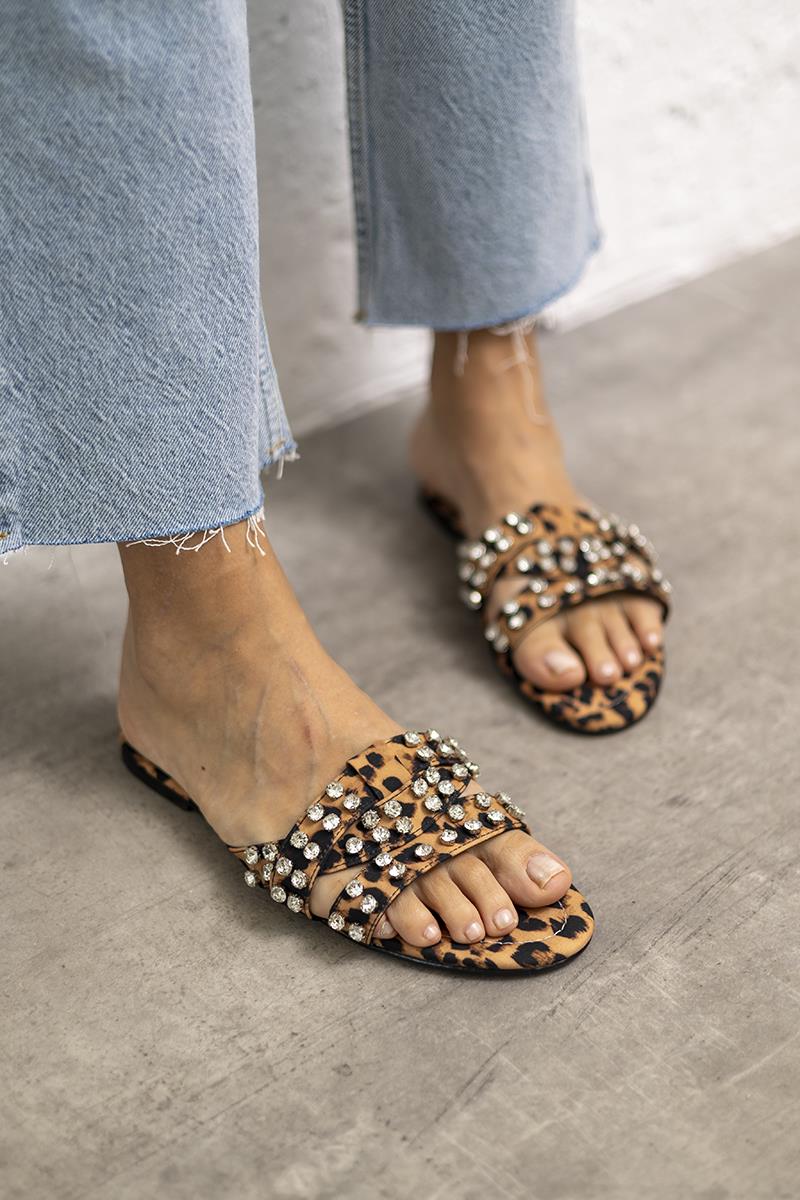 Leopar 1 cm Topuk Kadın Terlik Mov