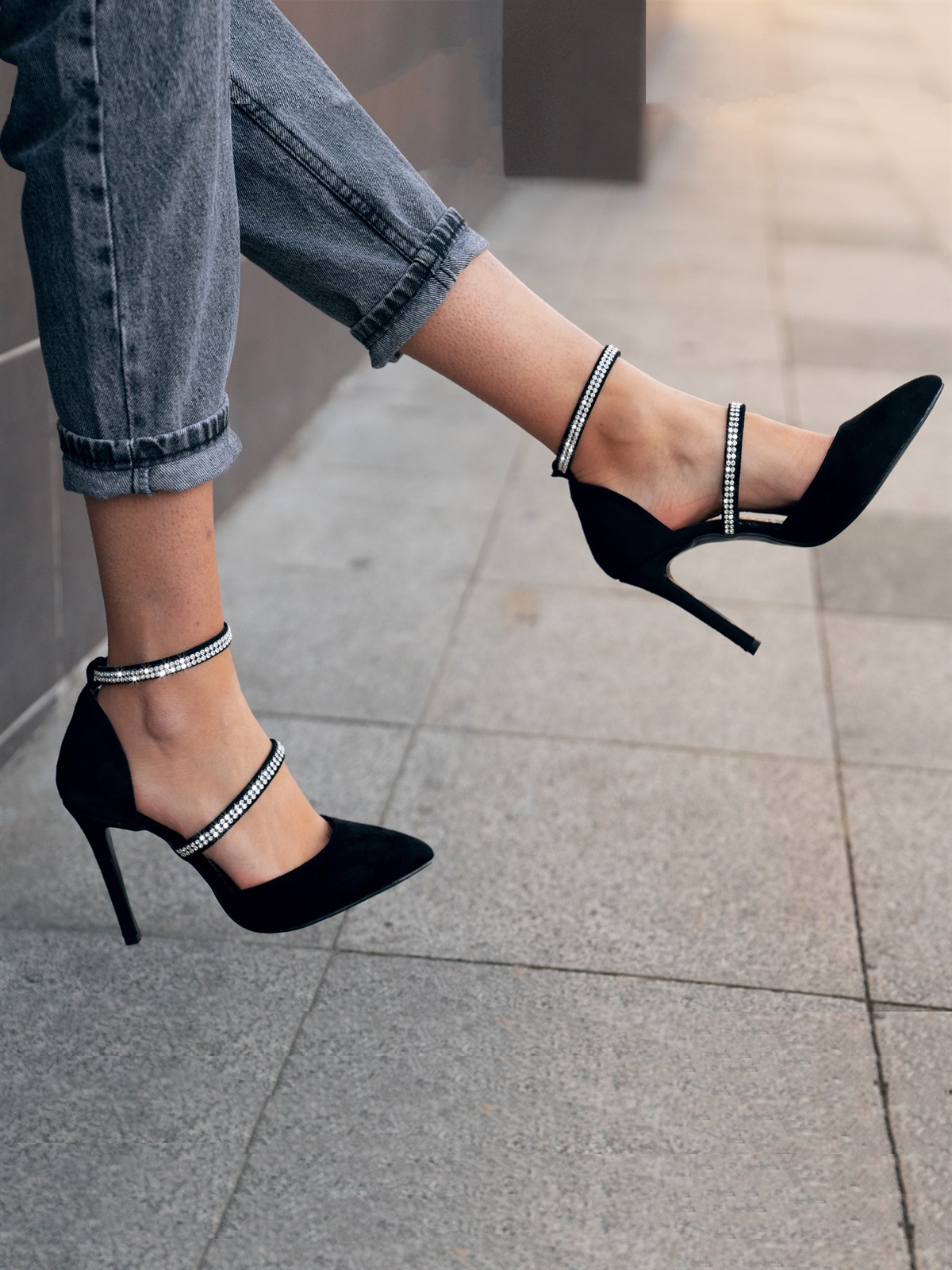 My Poppi Shoes / Siyah Süet Kadın Topuklu Ayakkabı İtaly