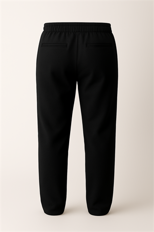 Erkek Siyah Beli Lastikli ve Bağcıklı Pamuklu Spor Jogger Pantolon