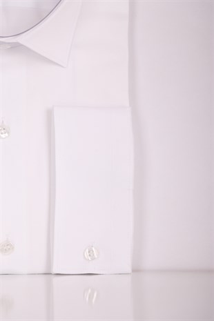 Erkek Beyaz Slim Fit Saten Pamuk Cepsiz Gömlek