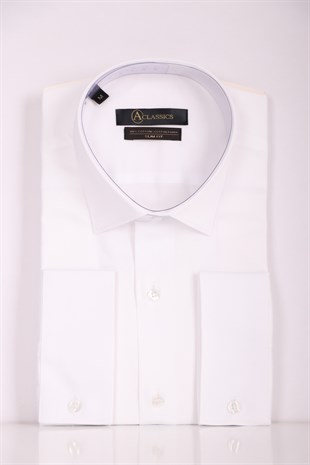 GÖMLEKErkek Beyaz Slim Fit Saten Pamuk Klasik GömlekACLASSICS