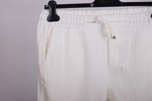Erkek Beyaz Yandan Cepli Beli Lastikli Bağcıklı  Keten Jogger Pantolon