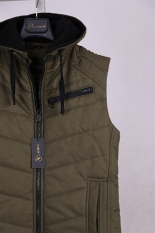 Yeşil Çıkartılabilir Kapüşonlu Su Geçirmez Unisex Şişme Yelek