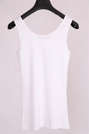 Beyaz Kalın Askılı Düğme Detaylı Pamuk Slim Fit  Atlet  T-Shirt