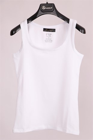Beyaz Kalın Askılı Pamuk Slim Fit  Atlet  T-Shirt