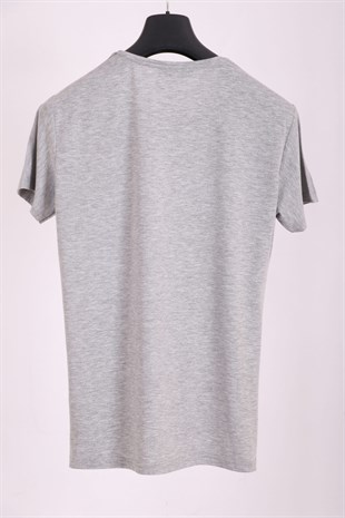 Erkek Gri Bisiklet Yaka Yumuşak Pamuk Basic T-shirt