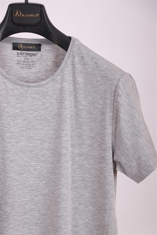 Erkek Gri Bisiklet Yaka Yumuşak Pamuk Basic T-shirt