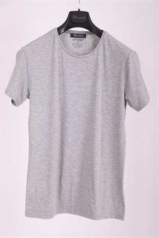 Erkek Gri Siyah Bisiklet Yaka Yumuşak Pamuk Basic 2li Paket T-shirt