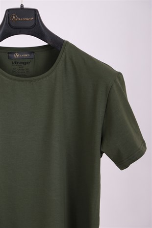Erkek Haki Bisiklet Yaka Yumuşak Pamuk Basic T-shirt