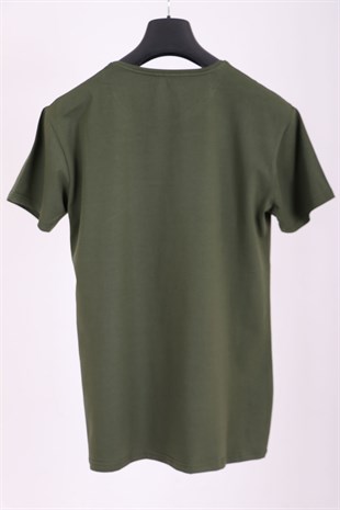 Erkek Haki Bisiklet Yaka Yumuşak Pamuk Basic T-shirt