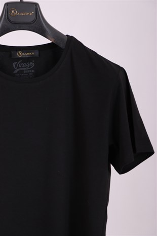 Erkek Siyah Bisiklet Yaka Yumuşak Pamuk Basic T-shirt