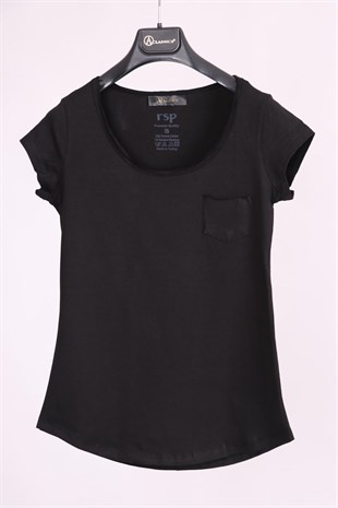 Siyah Beyaz Bisiklet Yaka Cep Detaylı Yarım Kollu Slim Fit Pamuk 2li Paket T-Shirt