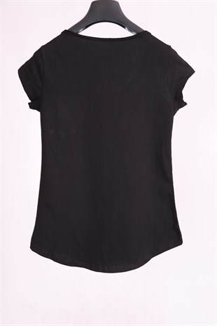 Siyah Beyaz Bisiklet Yaka Cep Detaylı Yarım Kollu Slim Fit Pamuk 2li Paket T-Shirt