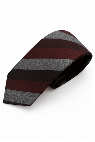 Erkek Bordo Gri Siyah Renkli Çizgili  Kravat