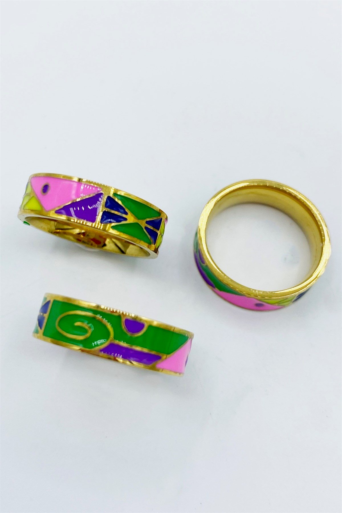 Çelik Yeşil Pembe Mor Yüzük 