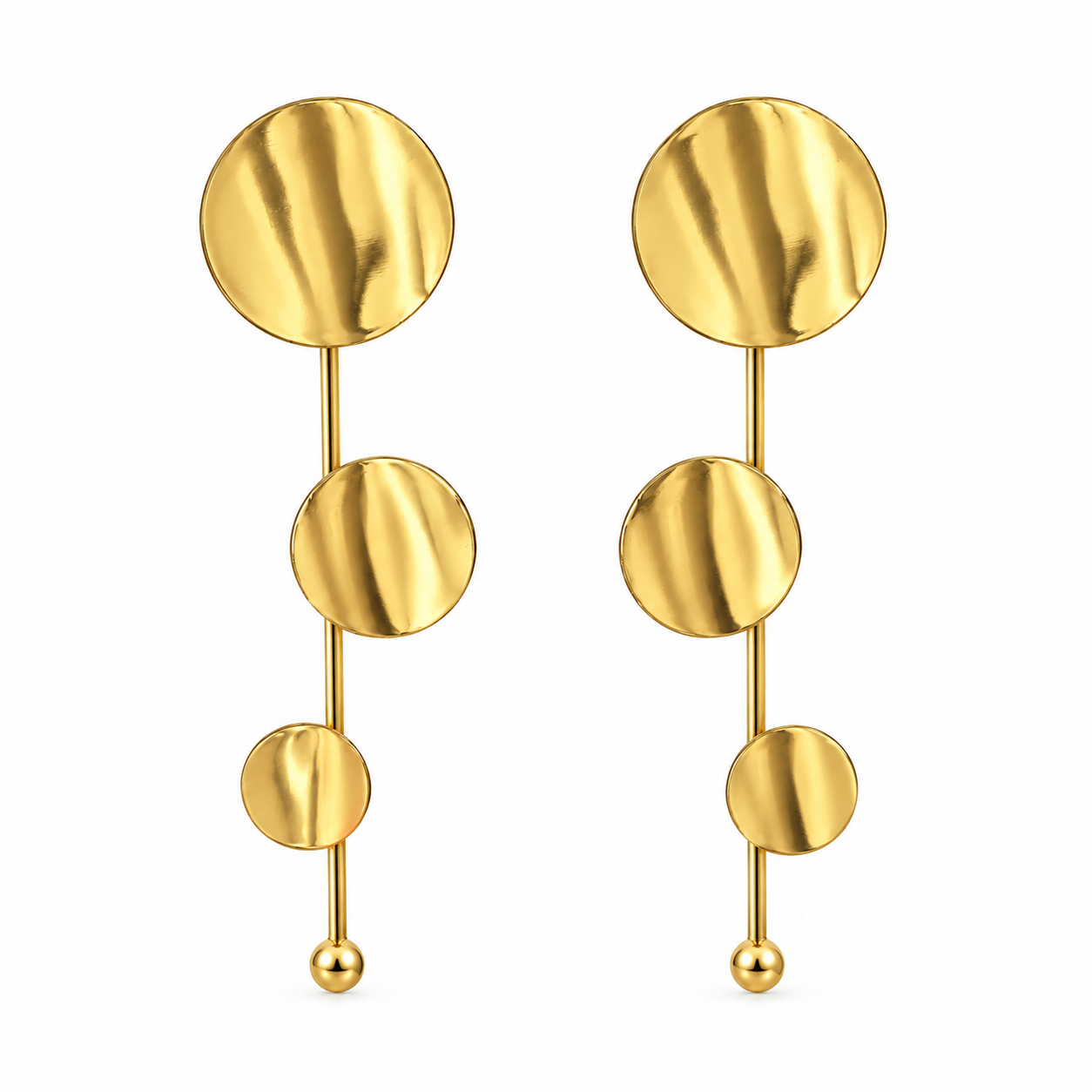 Gold Üç Diskli Uzun Küpe