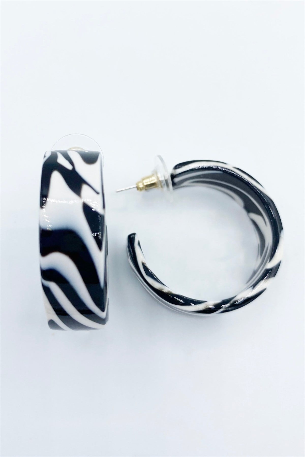 Zebra Desenli Halka Küpe 
