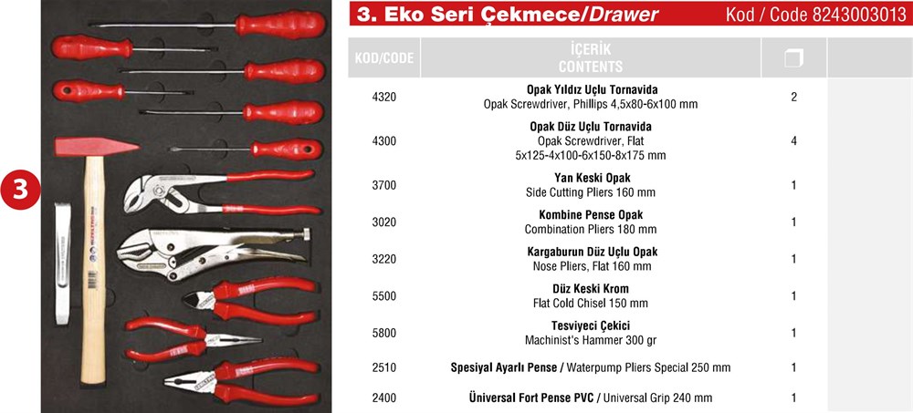Takım Dolabı Eko Serisi Çekmece 3 | 8243003013 |  (T200065)