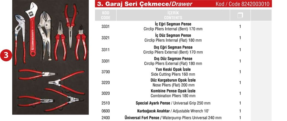 Takım Dolabı Garaj Serisi Çekmece 3 | 8242003010 |  (T200049)
