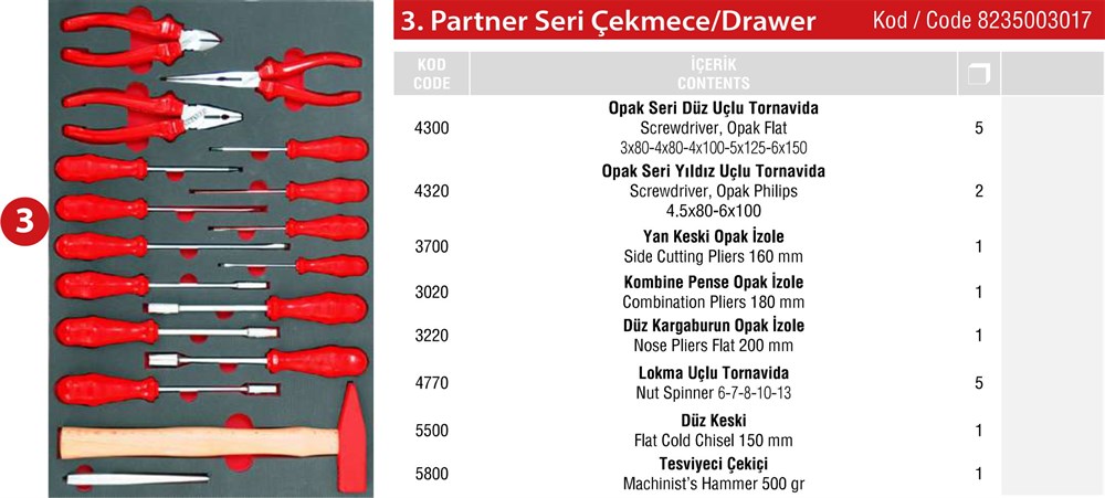 Takım Dolabı Partner Serisi Çekmece 3 | 8235003017 |  (T200054)