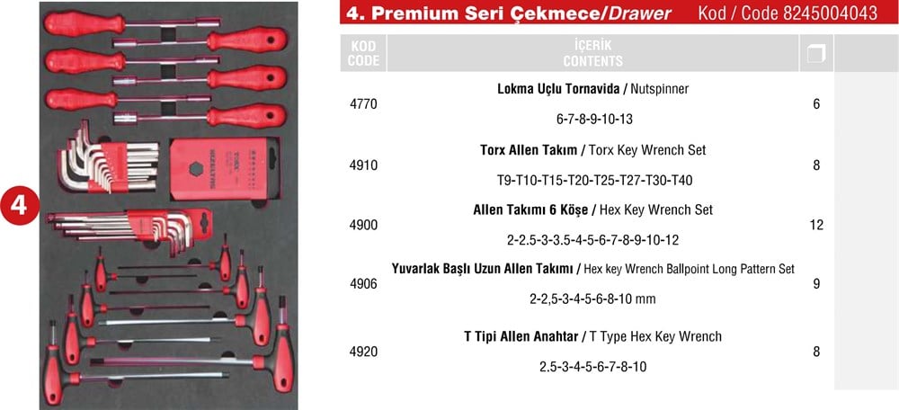 Takım Dolabı Premium Serisi Çekmece 4 | 8245004043 |  (T200026)