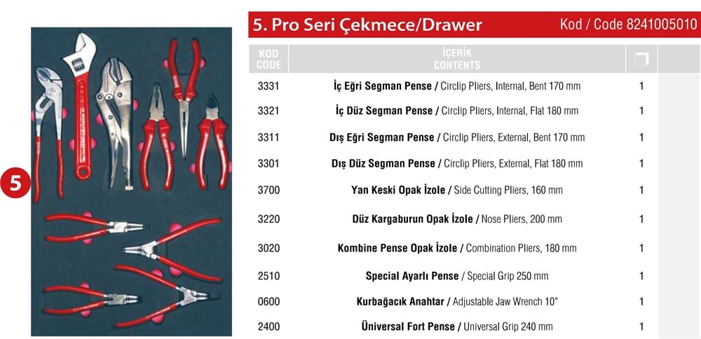 Takım Dolabı Pro Serisi Çekmece 5 | 8241005010 |  (T200018)