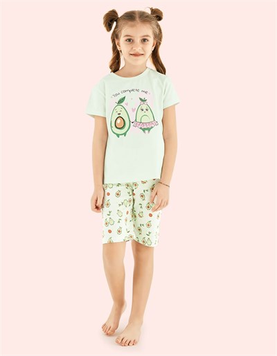 PijamaDonellaDonella Avokado Baskılı Kız Çocuk Yazlık Pijama Takımı