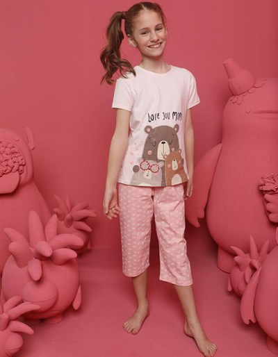 Donella Sevimli Ayıcık Baskılı Kız Çocuk Pijama Takım - 10072