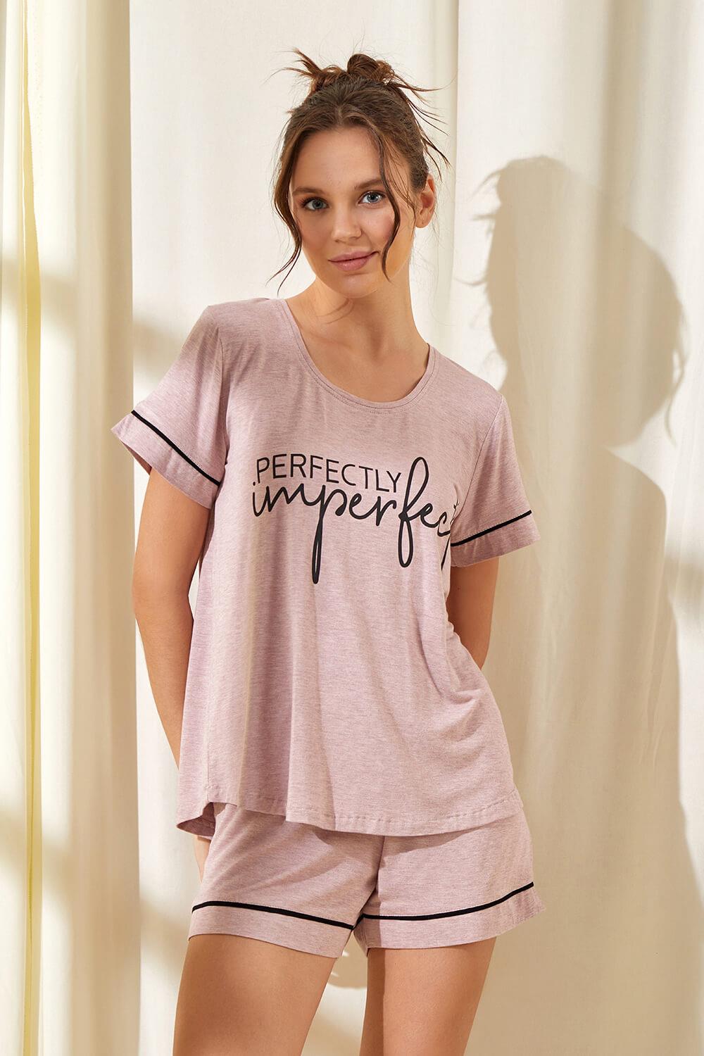 Caroline Kısa Kollu T-shirt-Şort Pijama Takımı Pudra - 92505-3